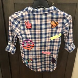 Girls Derek heart plaid shirt with patches